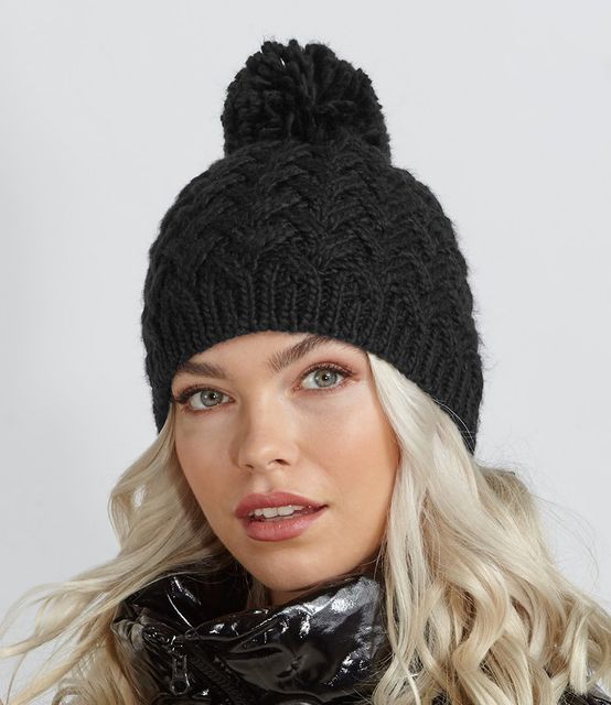 Faux Fur Pop Pom Chunky Beanie